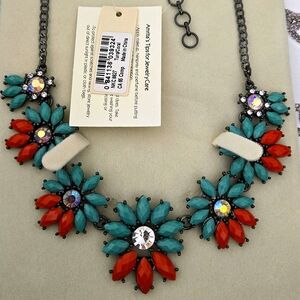 Floral Statement Necklace in Red and Teal